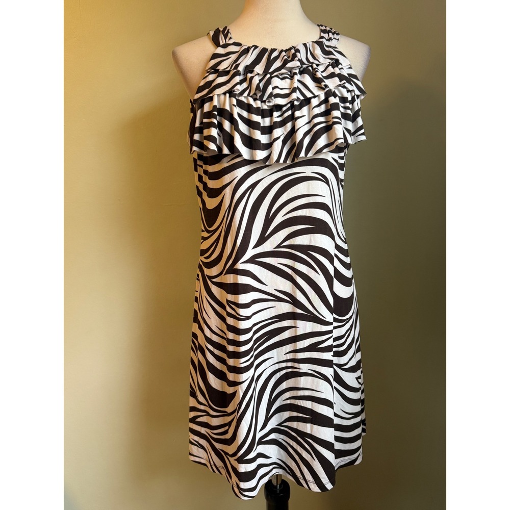 Enfocus Studio Zebra Print Halter Neck Ruffle Dress 12 Y2K boho whimsi animal